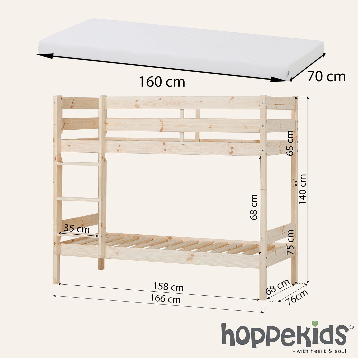 Hoppekids ECO Comfort Køjeseng med 2 Madrasser 70x160 / 90x200