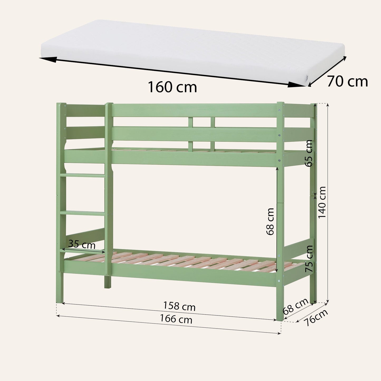 Hoppekids ECO Comfort Køjeseng med 2 Madrasser 70x160 / 90x200