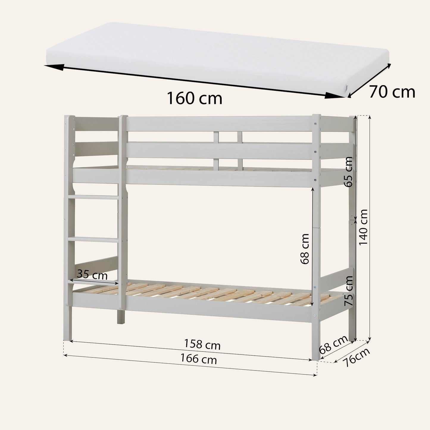 Hoppekids ECO Comfort Køjeseng med 2 Madrasser 70x160 / 90x200