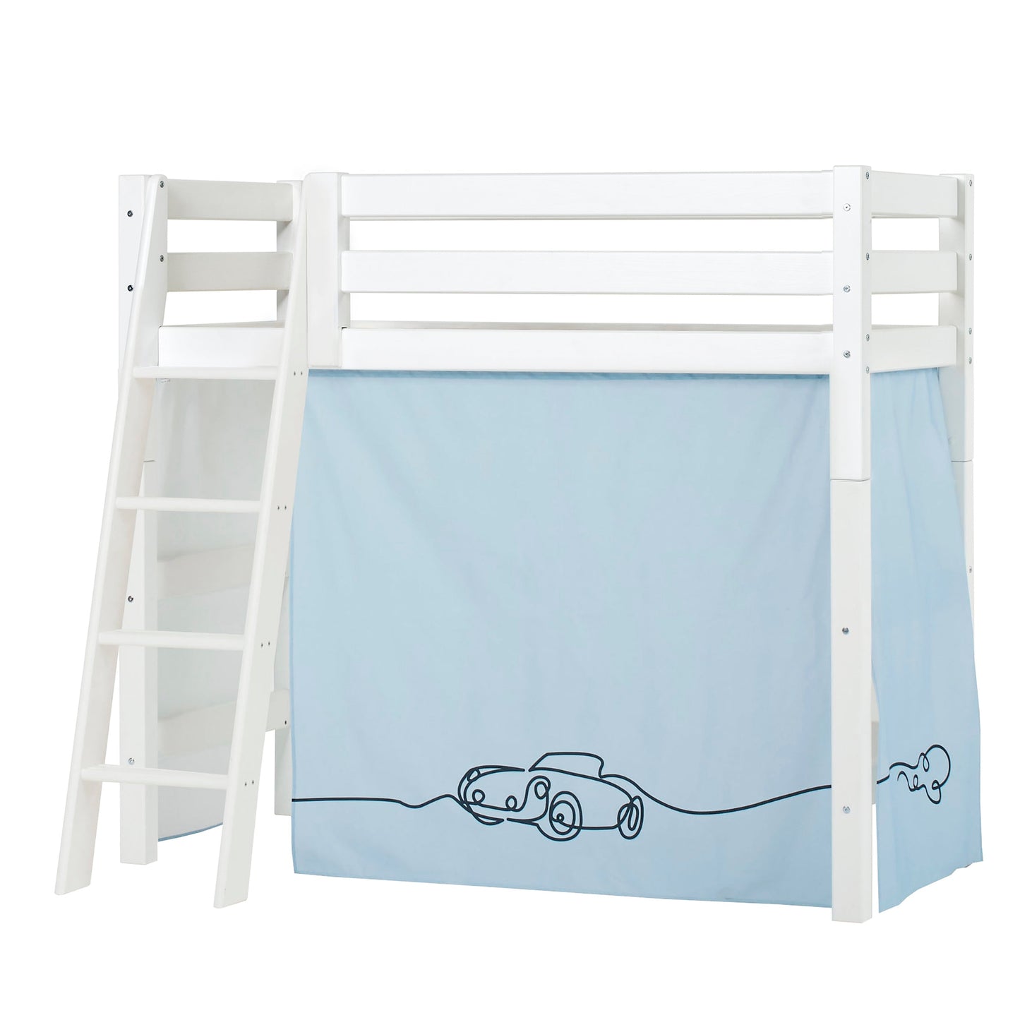ECO Luxury Mid-High Bed with Cars Curtain from Hoppekids