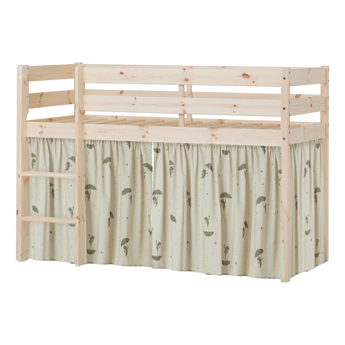 Hoppekids ECO Comfort Mid-High Bed with Green Ole Lukoie Bed Curtain