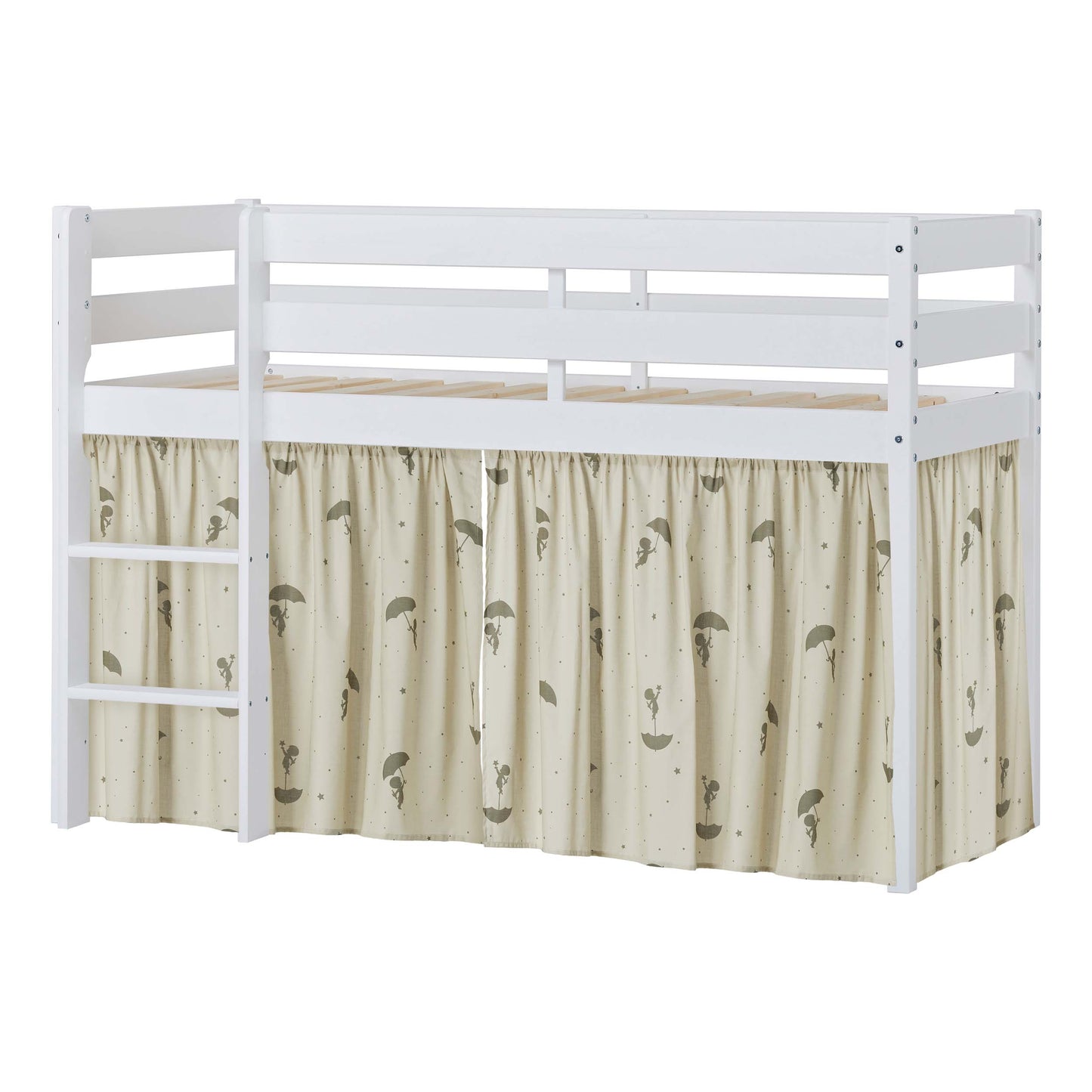 Hoppekids ECO Comfort Mid-High Bed with Green Ole Lukoie Bed Curtain