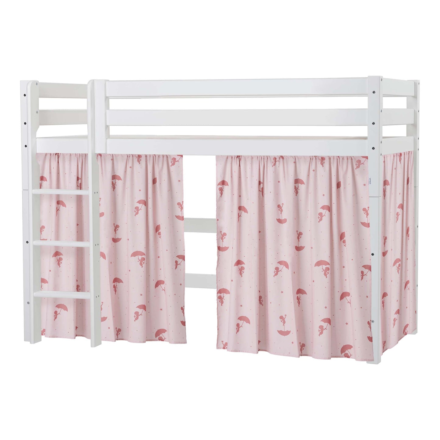 Hoppekids ECO Luxury Mid-High Bed with Red Ole Lukoie Bed Curtain