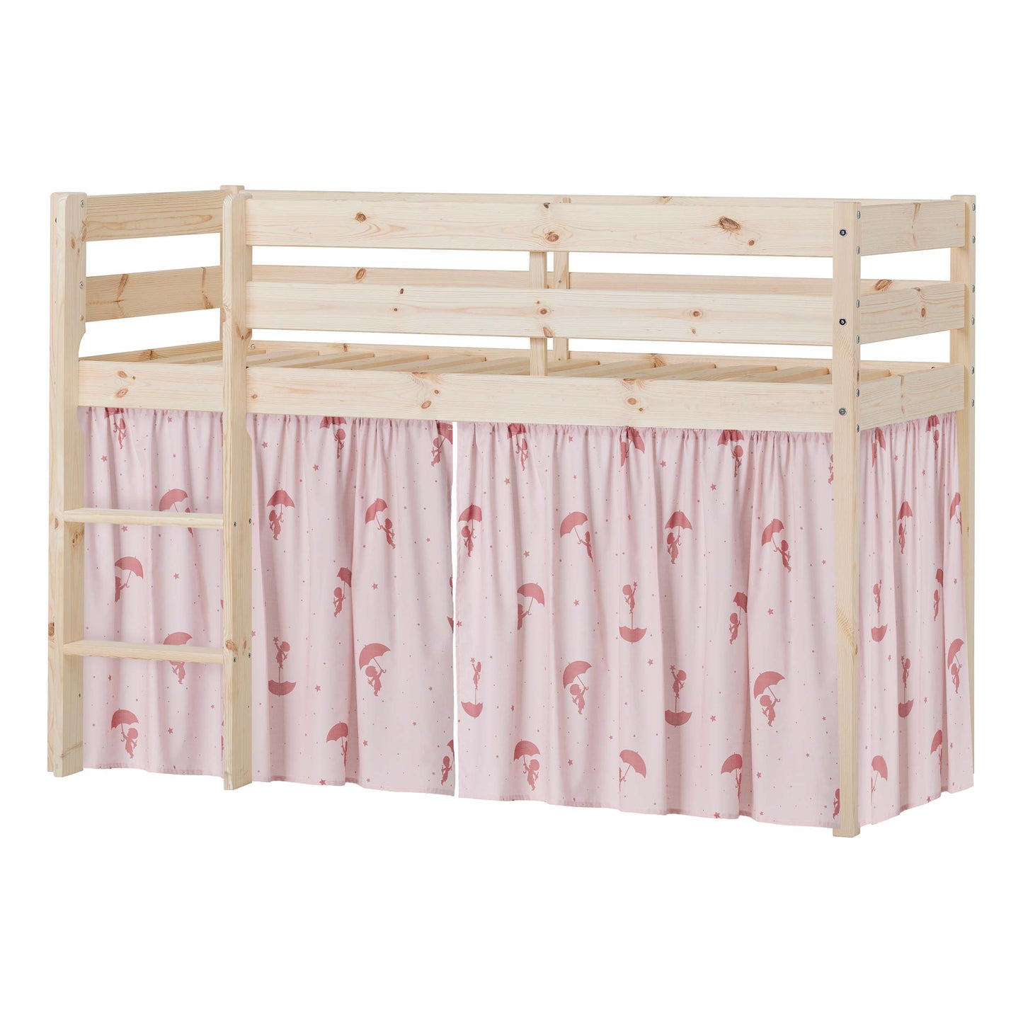 Hoppekids ECO Comfort Mid-High Bed with Red Ole Lukoie Bed Curtain