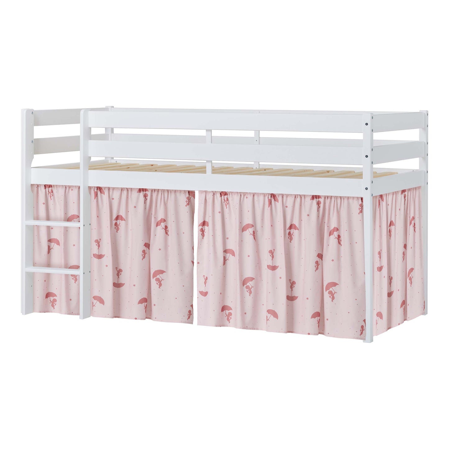 Hoppekids ECO Comfort Mid-High Bed with Red Ole Lukoie Bed Curtain
