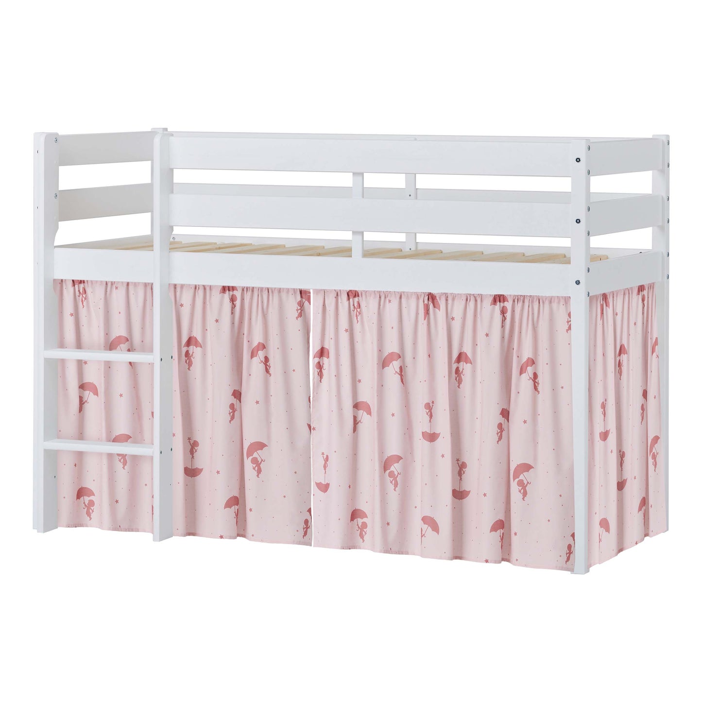 Hoppekids ECO Comfort Mid-High Bed with Red Ole Lukoie Bed Curtain