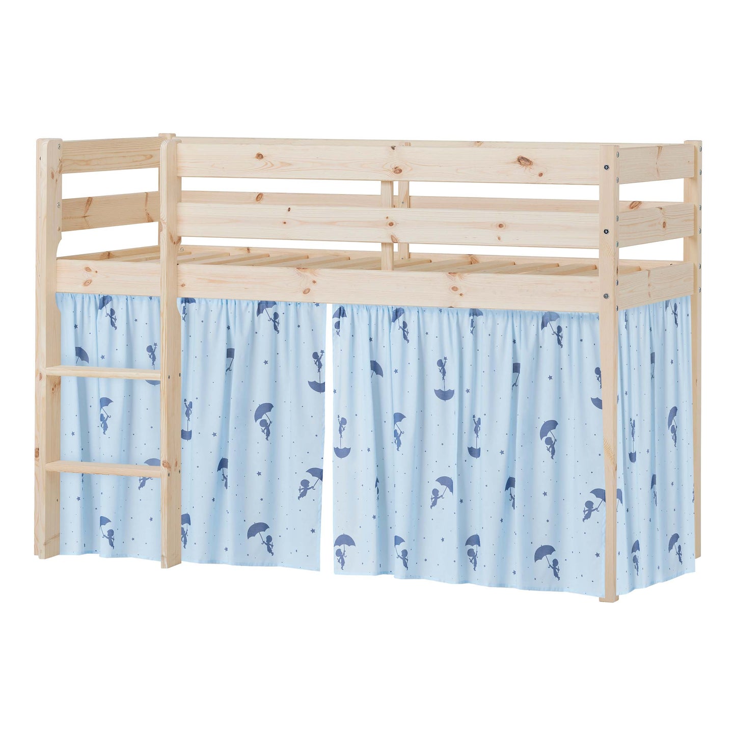 Hoppekids ECO Comfort Mid-High Bed with Blue Ole Lukoie Bed Curtai