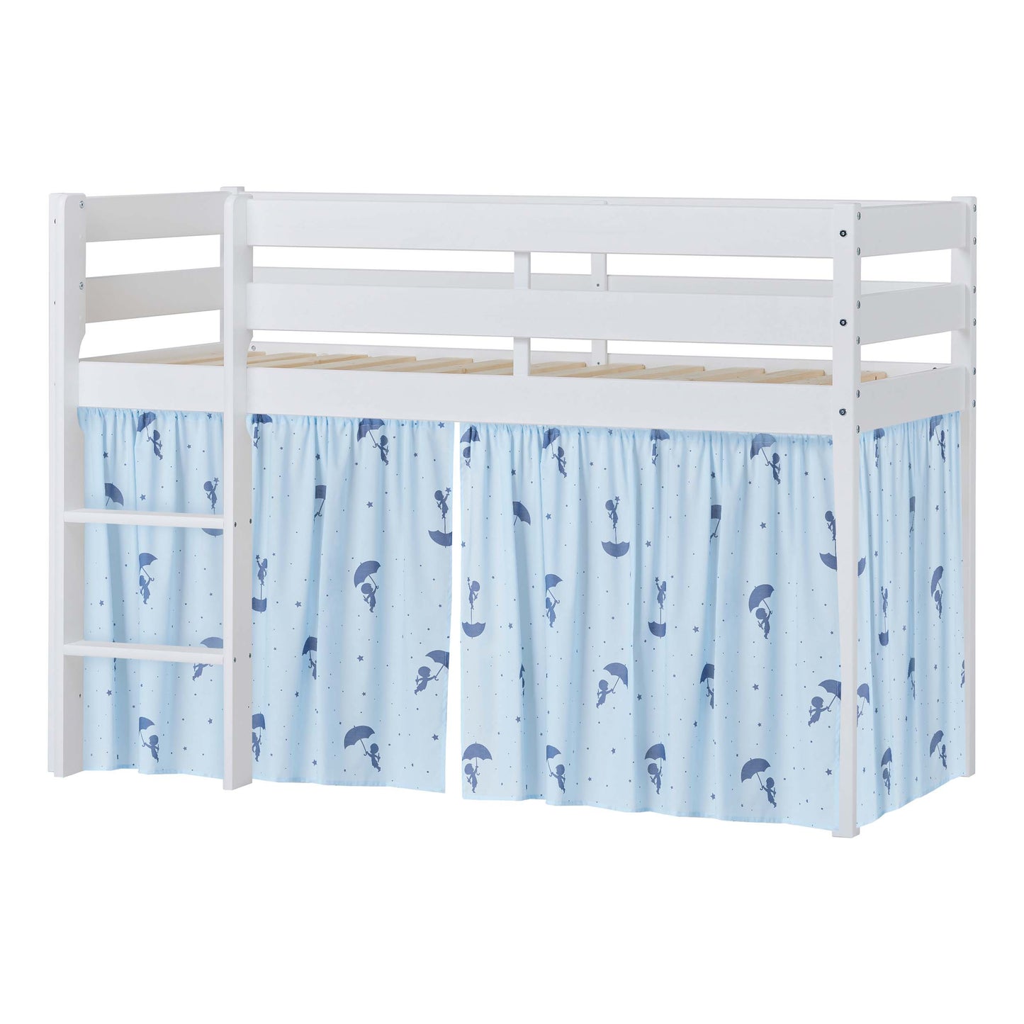 Hoppekids ECO Comfort Mid-High Bed with Blue Ole Lukoie Bed Curtai