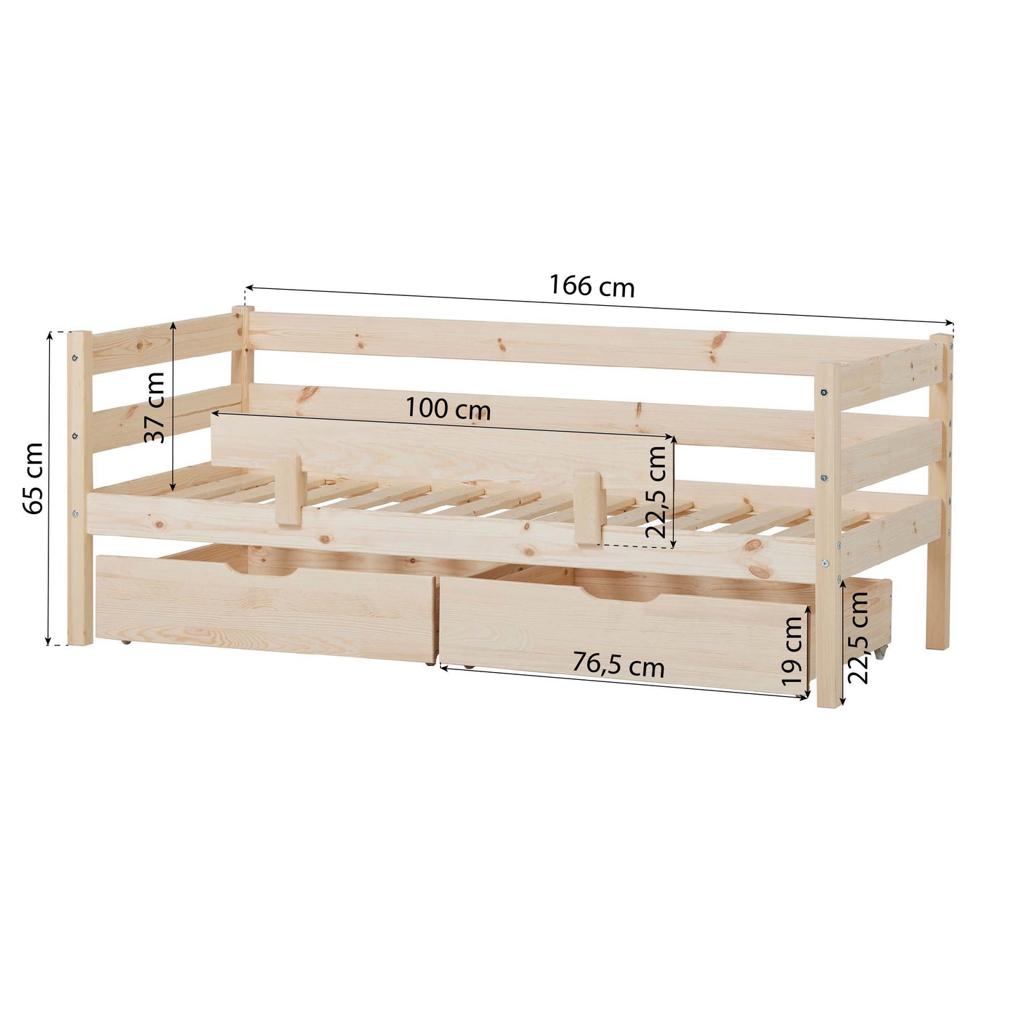 ECO Comfort Junior Bed 70x160 cm incl. Drawers and Guard Rail
