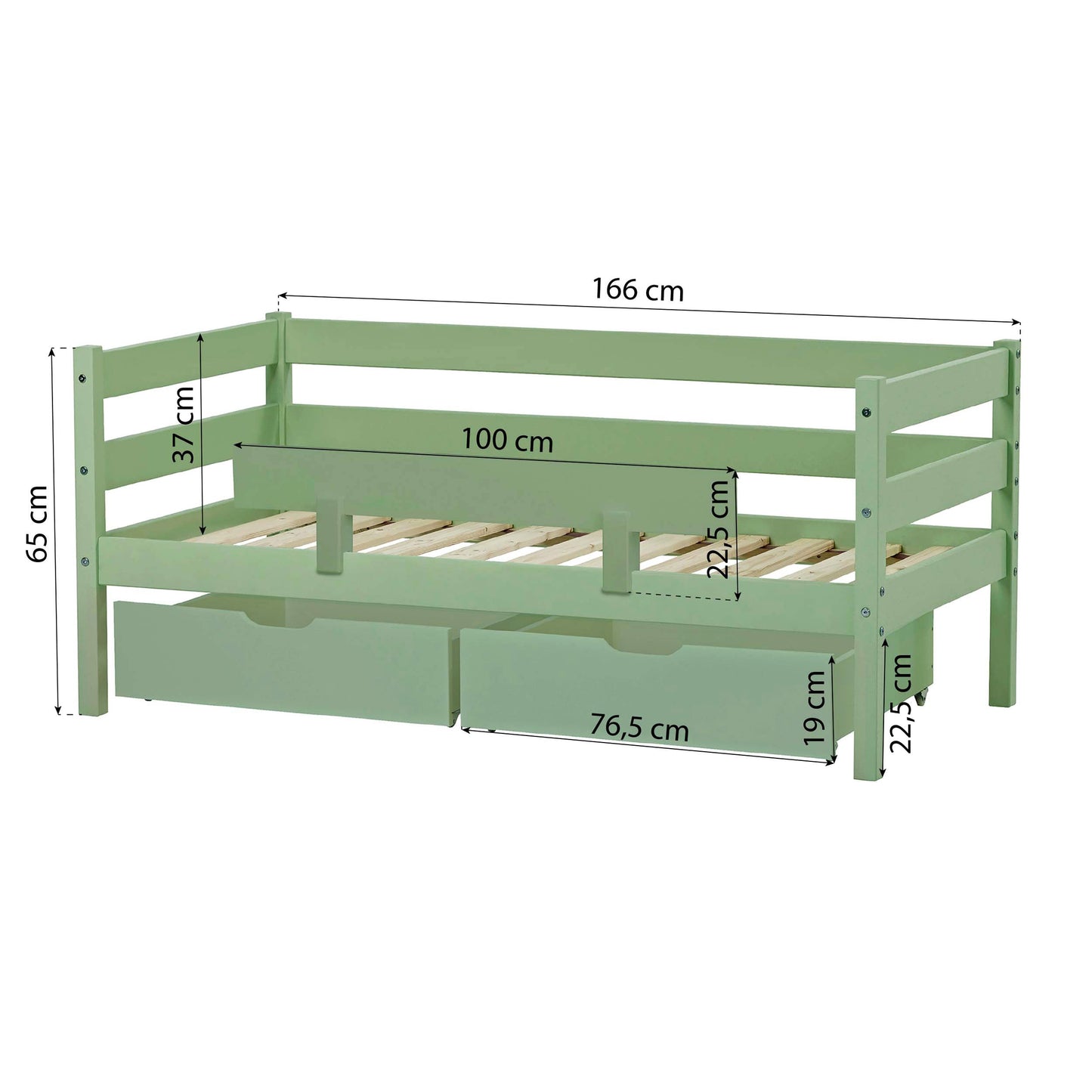 ECO Comfort Junior Bed 70x160 cm incl. Drawers and Guard Rail