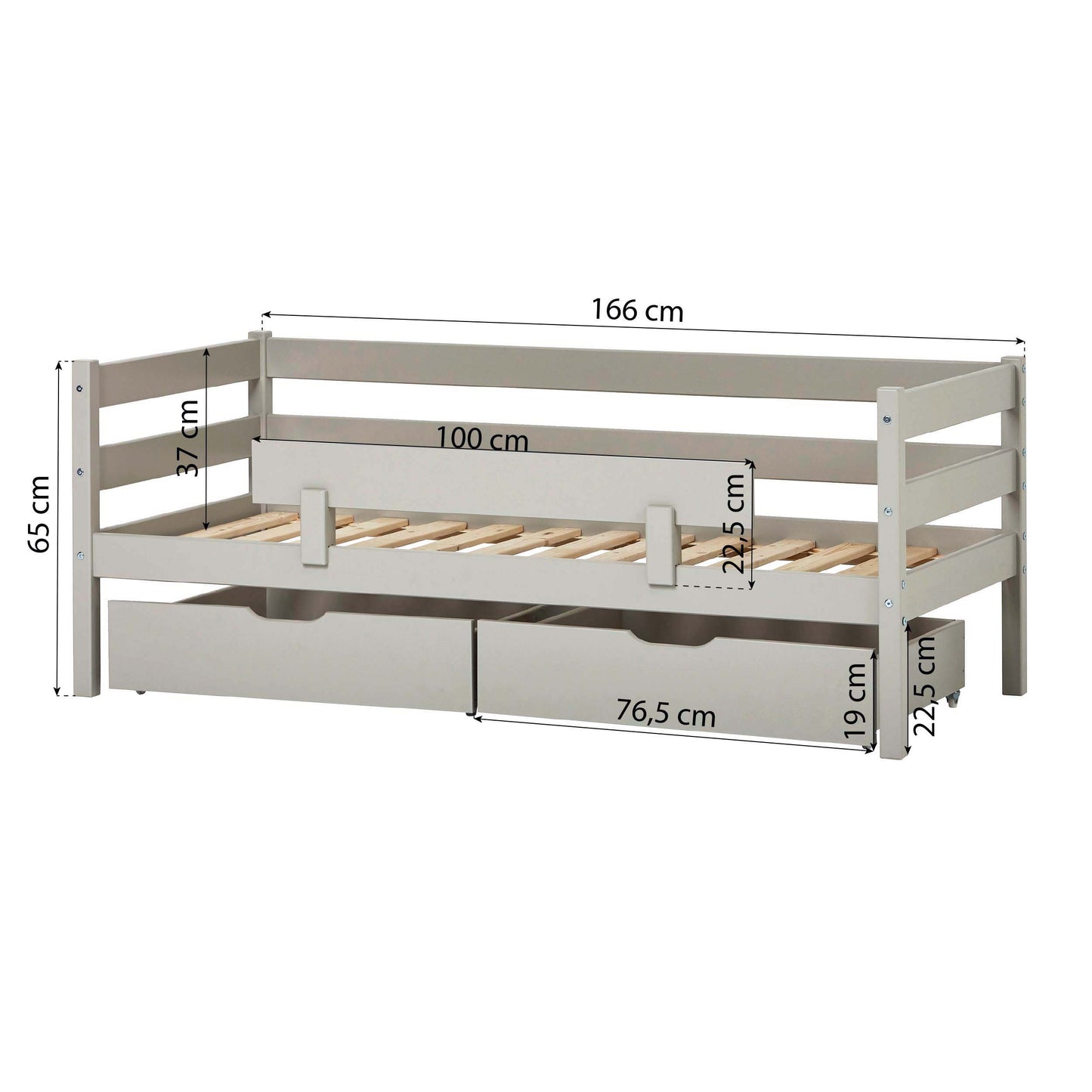ECO Comfort Junior Bed 70x160 cm incl. Drawers and Guard Rail