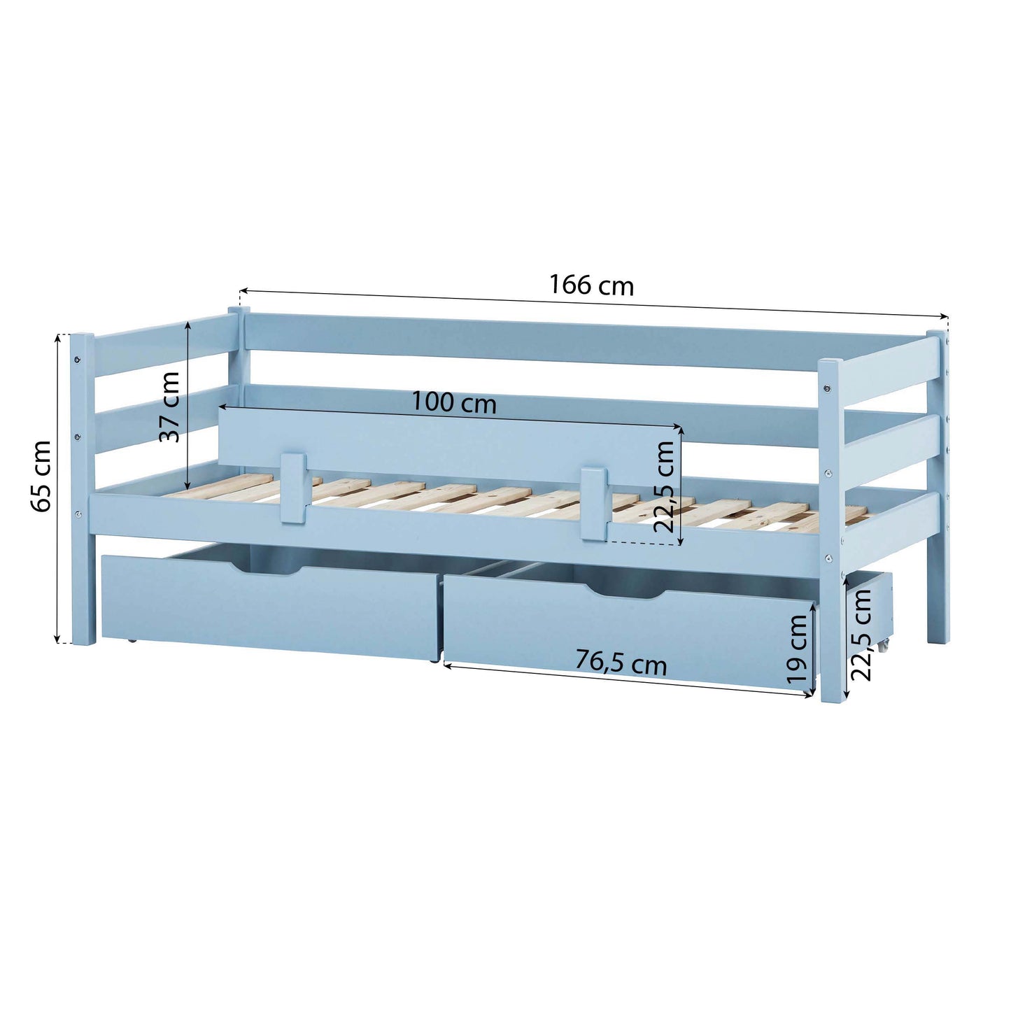 ECO Comfort Junior Bed 70x160 cm incl. Drawers and Guard Rail