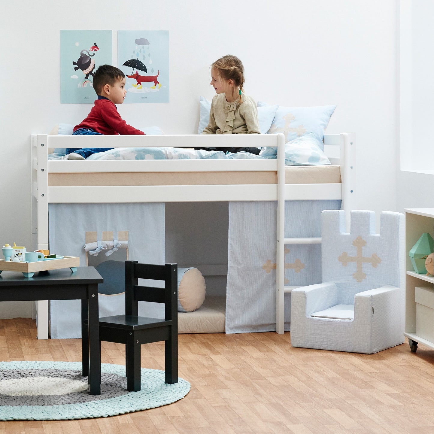Hoppekids ECO Dream Mid-Height Bed with Fairytale Knight Bed Curtain
