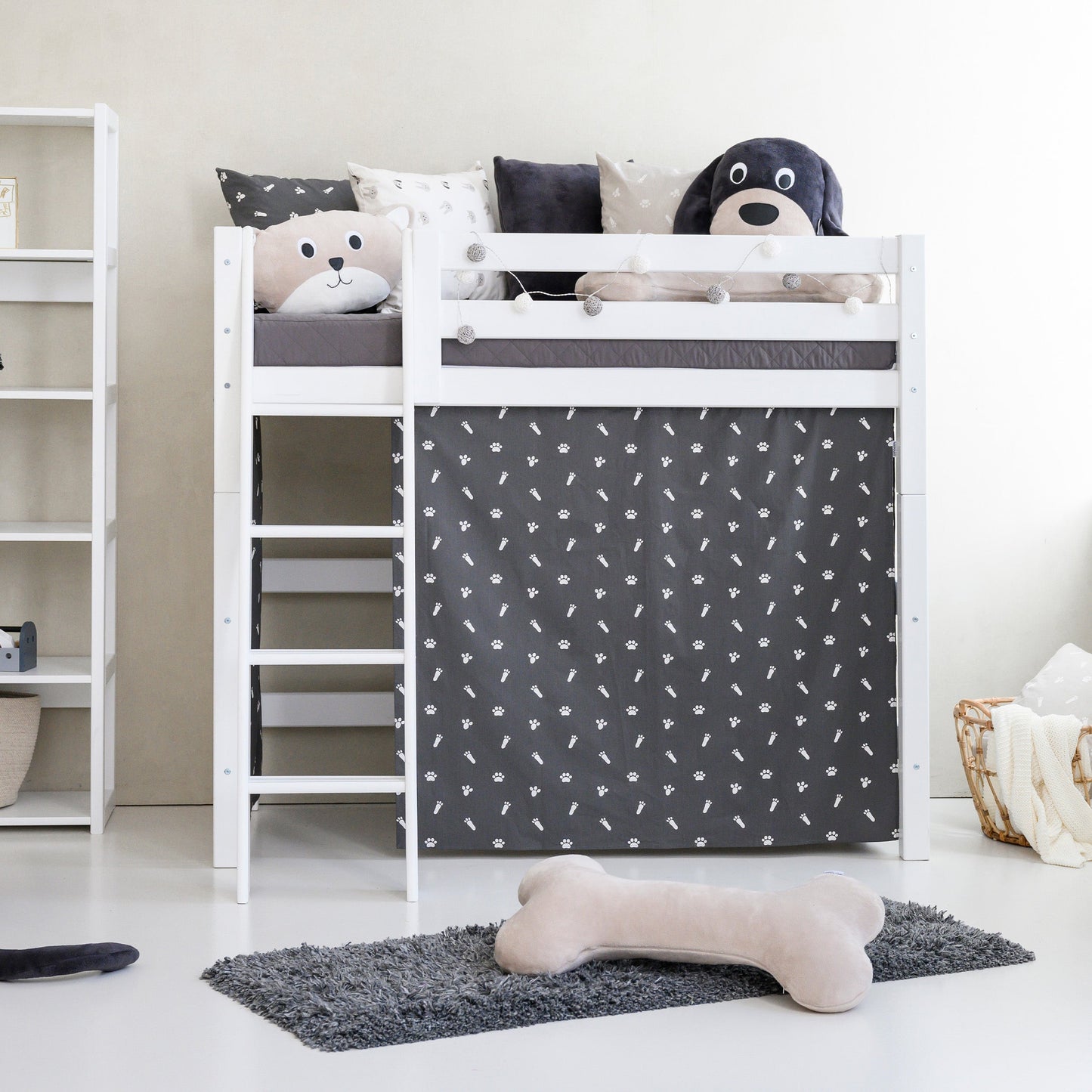 Hoppekids ECO Luxury Mid-High Bed with Pets Granite Grey Bed Curtain