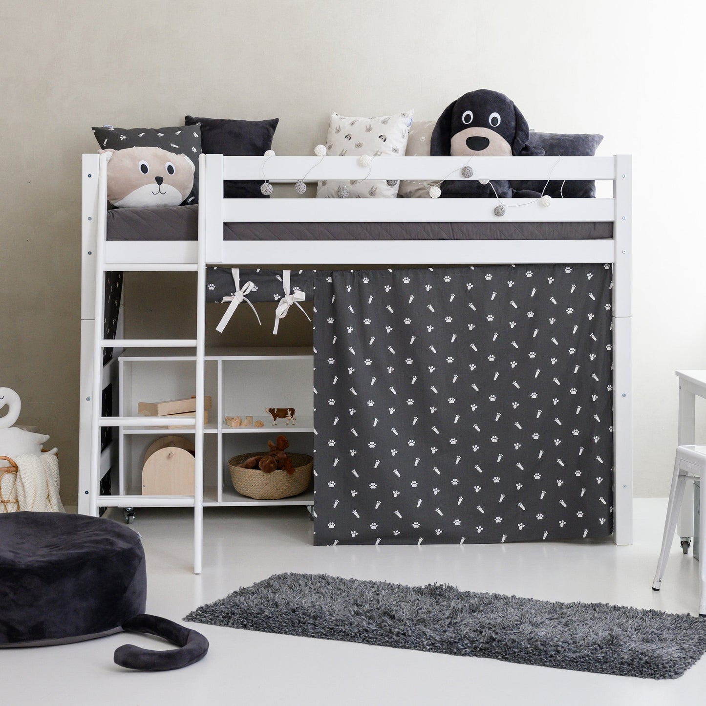 Hoppekids ECO Luxury Mid-High Bed with Pets Granite Grey Bed Curtain