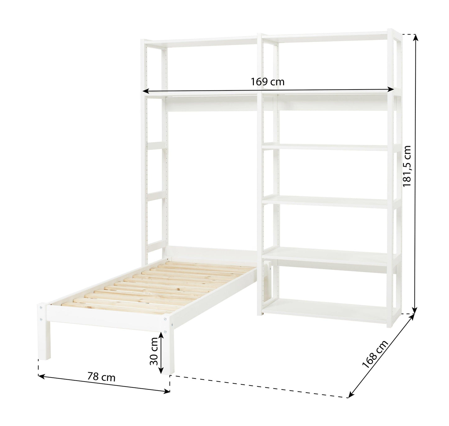 Hoppekids STOREY Set with 8 Shelves and Bed, 70x160 cm
