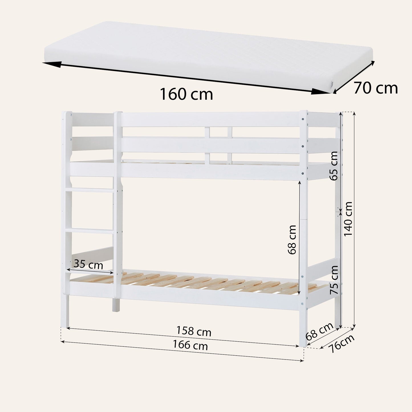 Hoppekids ECO Comfort Køjeseng med 2 Madrasser 70x160 / 90x200