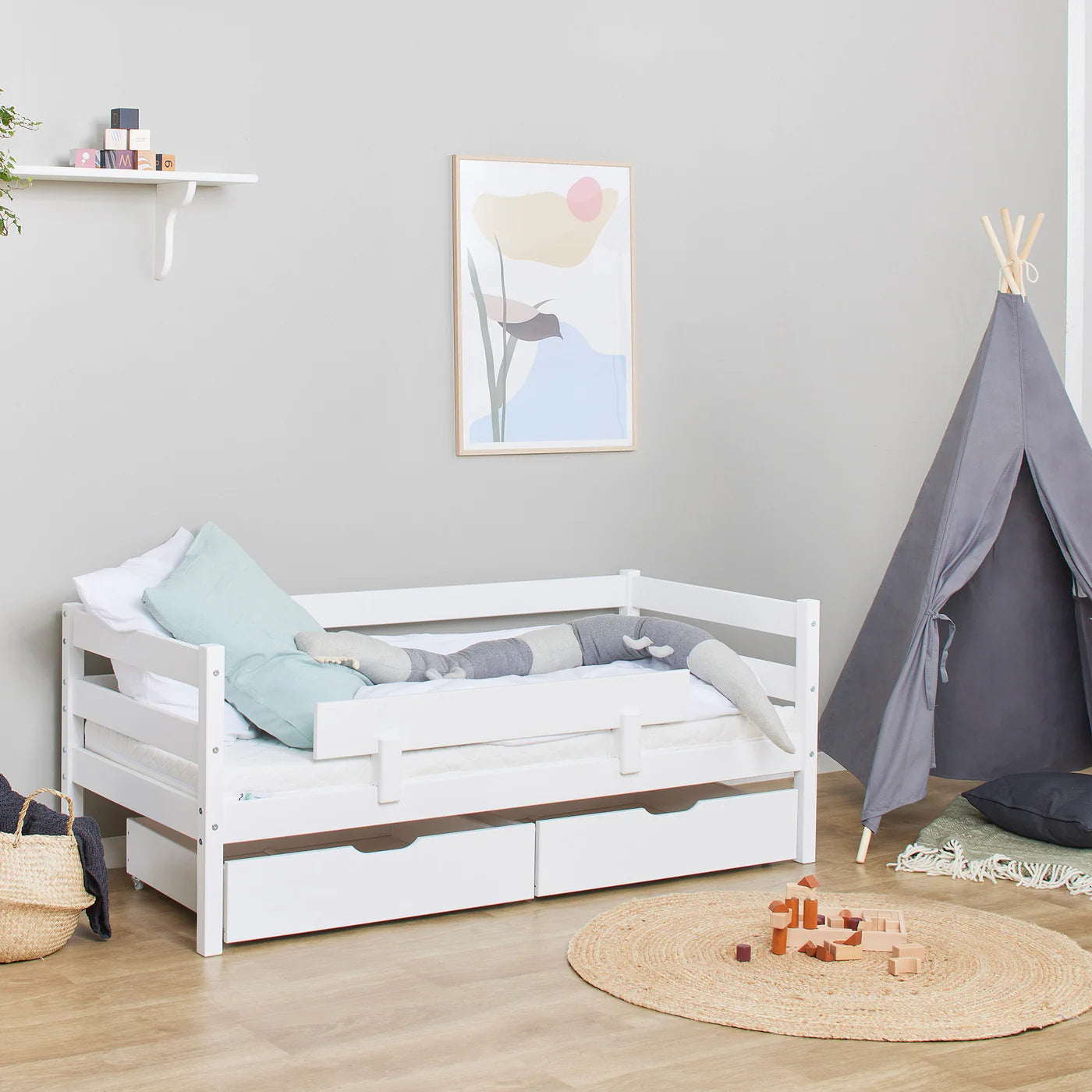 Hoppekids ECO Comfort, Toddler Bed, 70x160cm, with drawers and bed rail