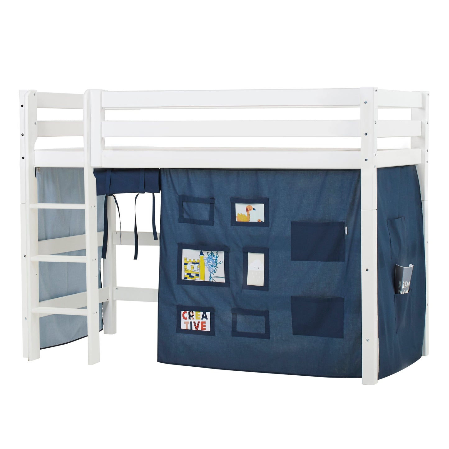 ECO Luxury Medium High Bed with Blue Creator Bed Curtain