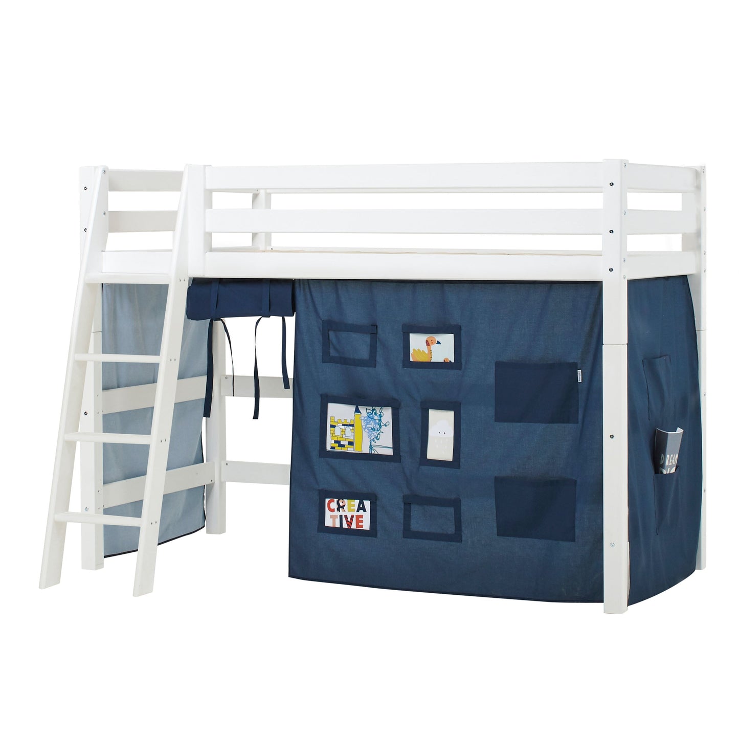 ECO Luxury Medium High Bed with Blue Creator Bed Curtain