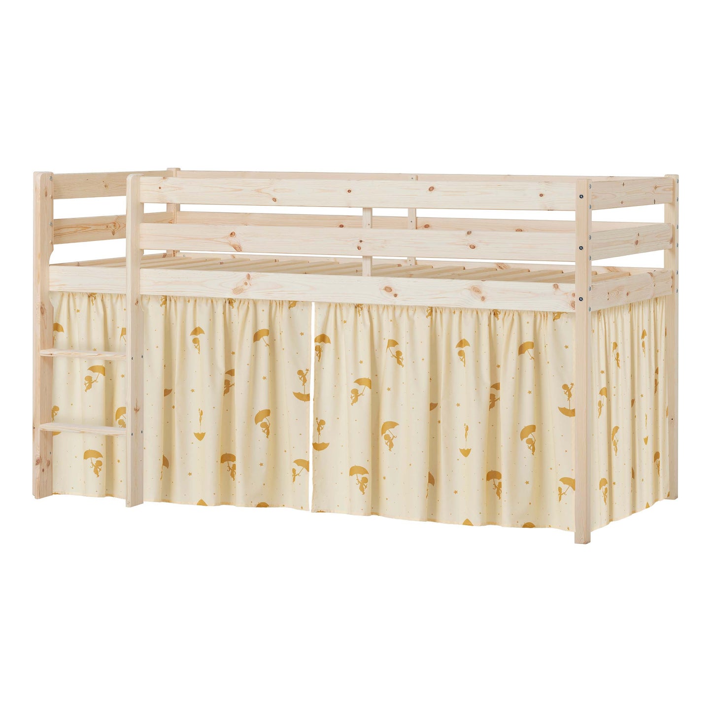 Hoppekids ECO Comfort Mid-High Bed with Yellow Ole Lukoie Bed Curtain