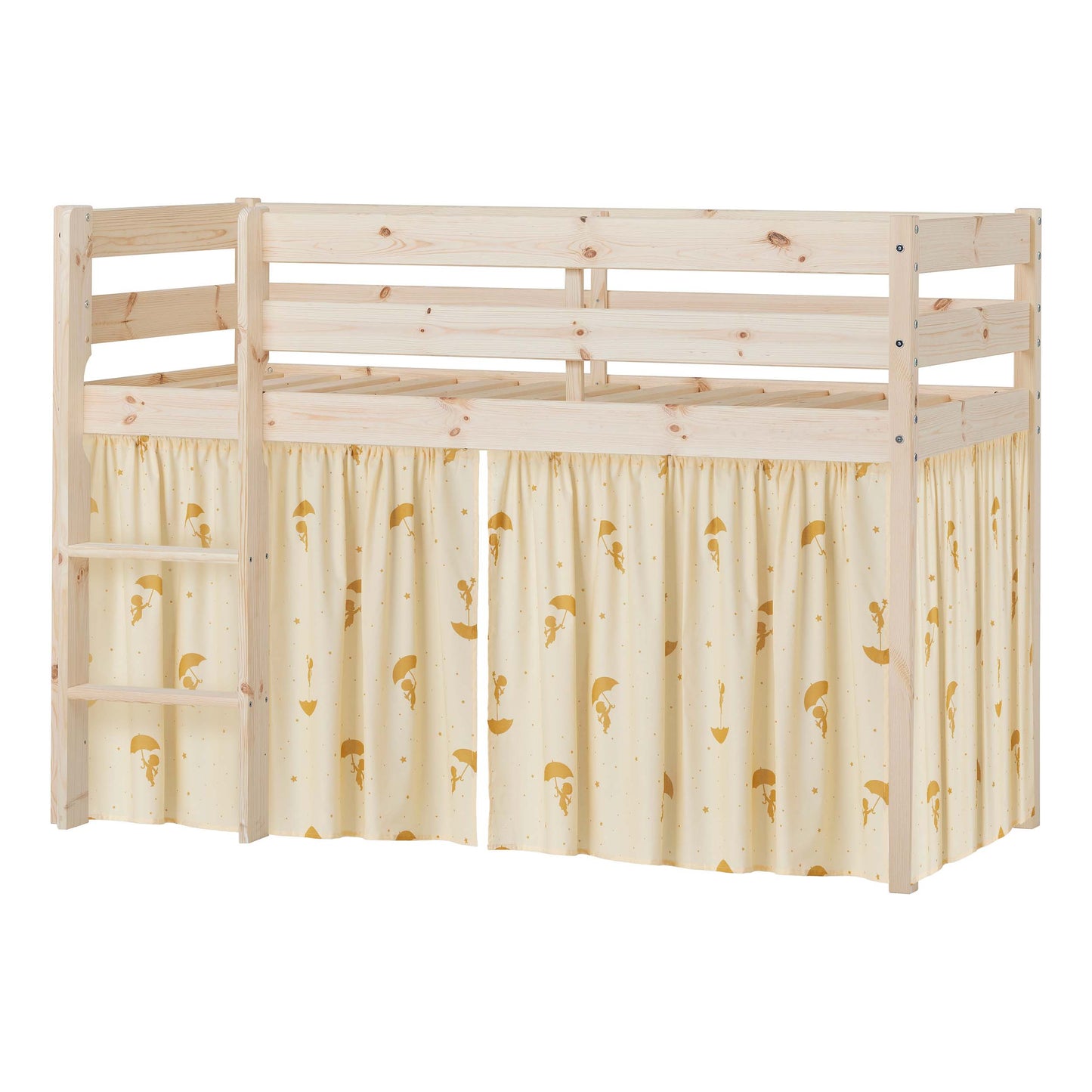 Hoppekids ECO Comfort Mid-High Bed with Yellow Ole Lukoie Bed Curtain