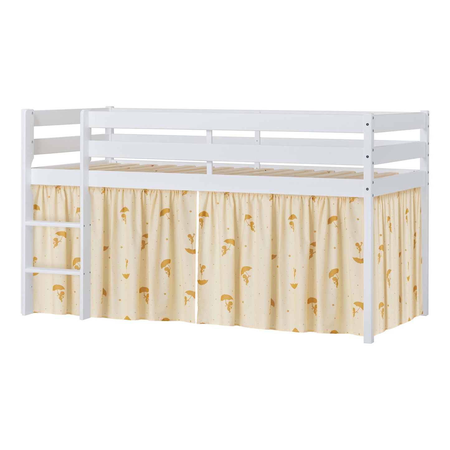 Hoppekids ECO Comfort Mid-High Bed with Yellow Ole Lukoie Bed Curtain