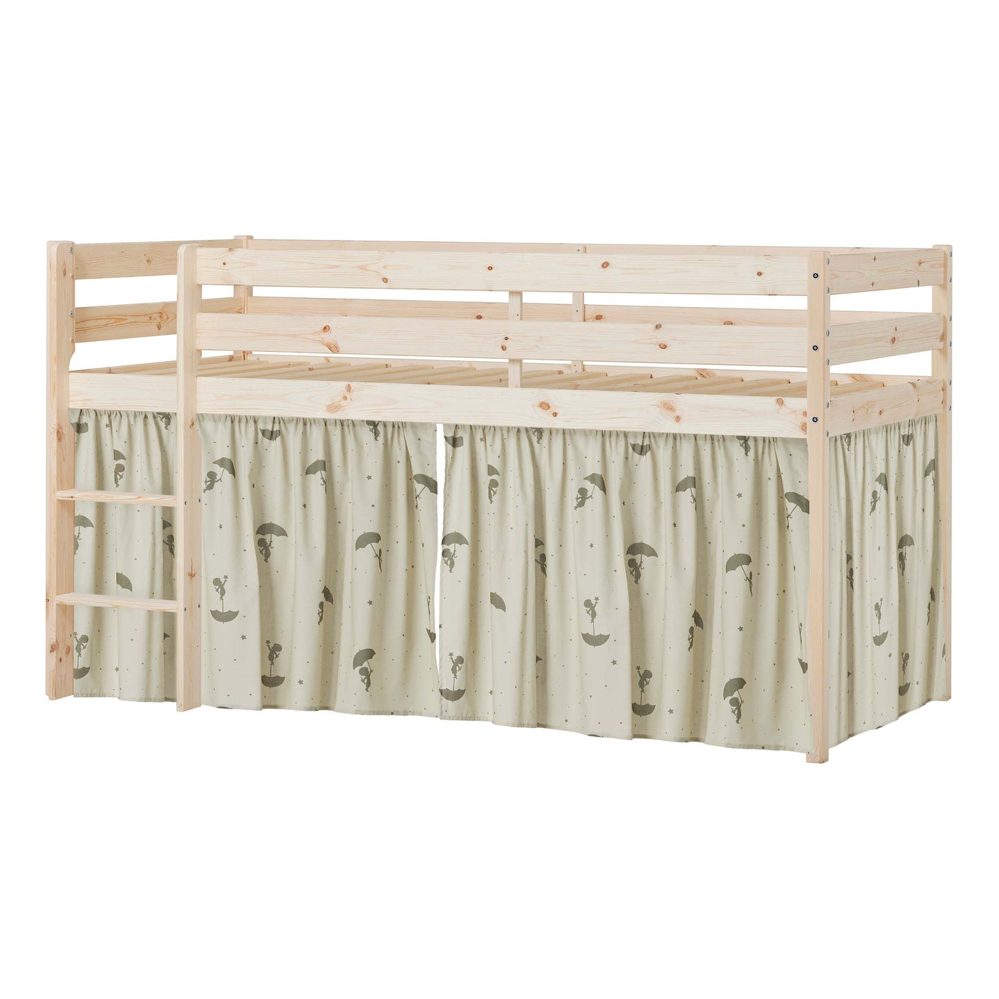 Hoppekids ECO Comfort Mid-High Bed with Green Ole Lukoie Bed Curtain