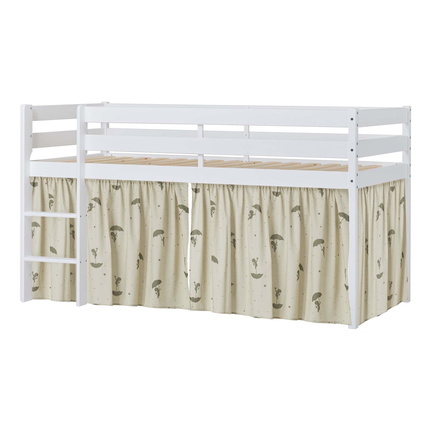 Hoppekids ECO Comfort Mid-High Bed with Green Ole Lukoie Bed Curtain