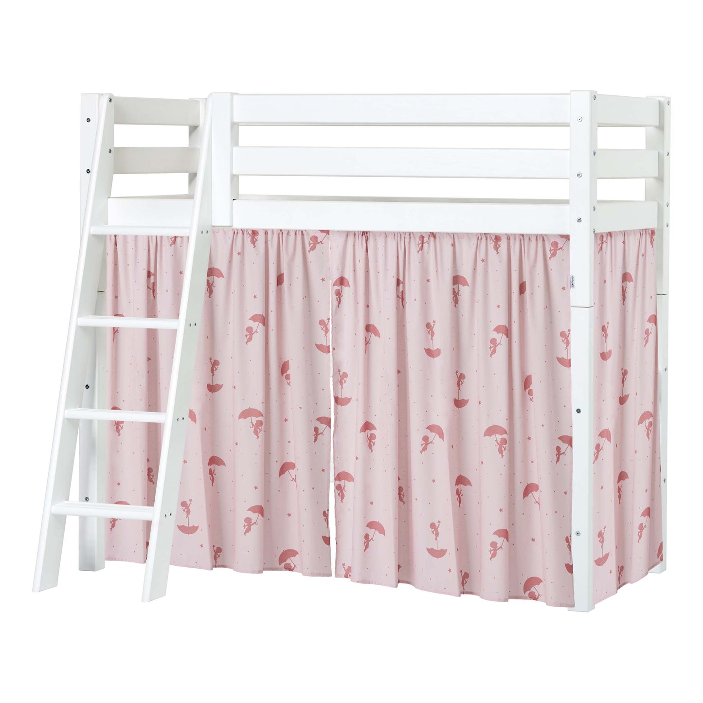 Hoppekids ECO Luxury Mid-High Bed with Red Ole Lukoie Bed Curtain