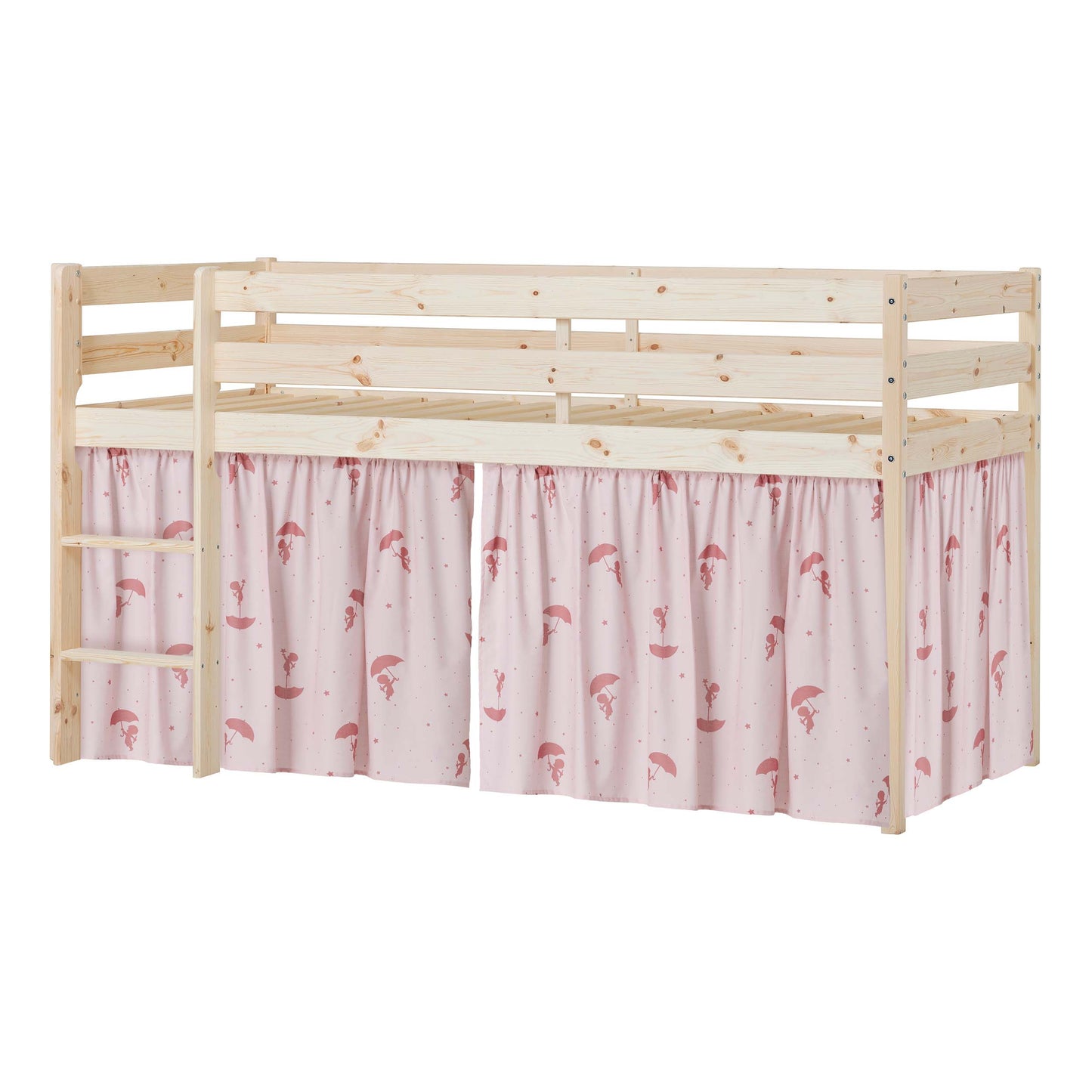 Hoppekids ECO Comfort Mid-High Bed with Red Ole Lukoie Bed Curtain