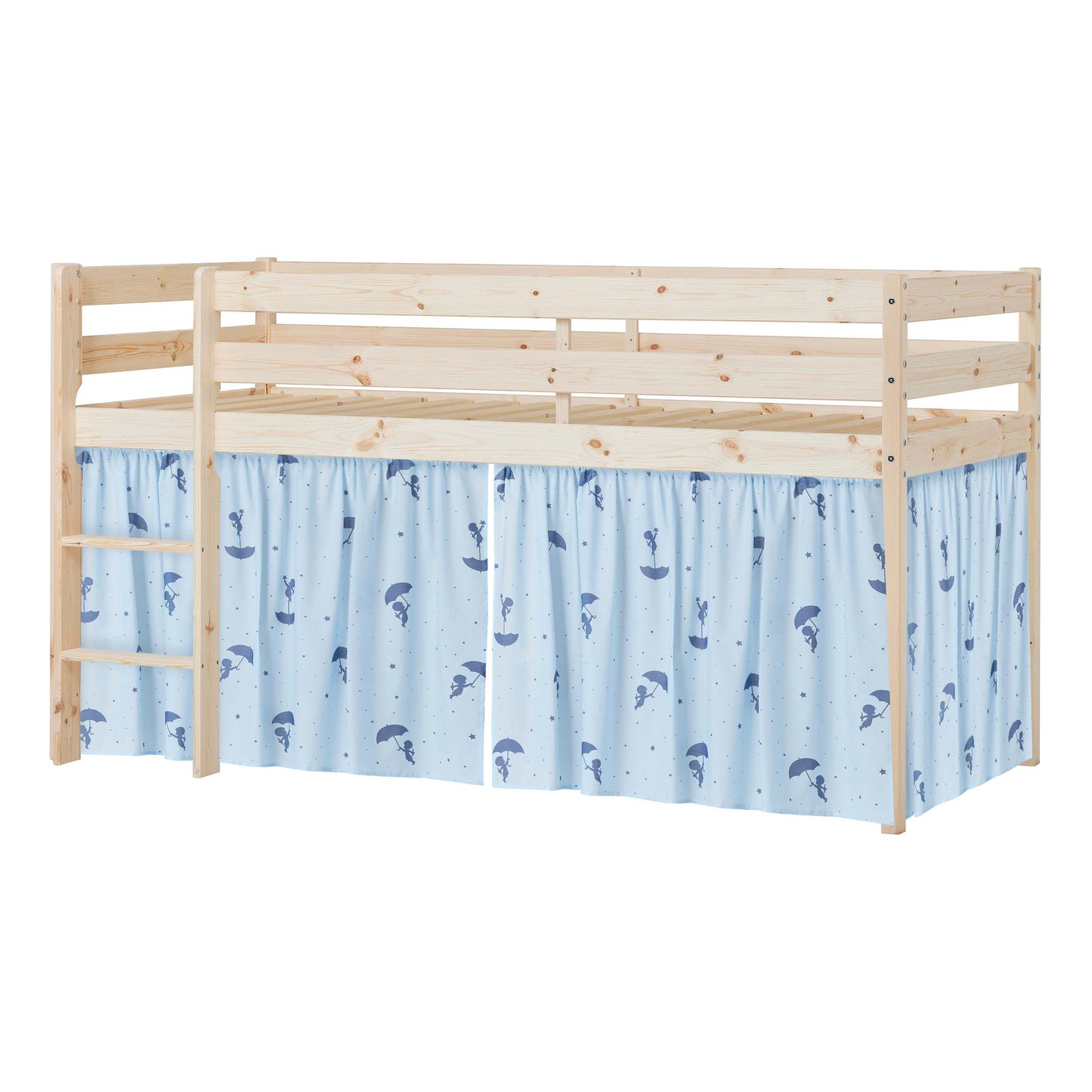 Hoppekids ECO Comfort Mid-High Bed with Blue Ole Lukoie Bed Curtai