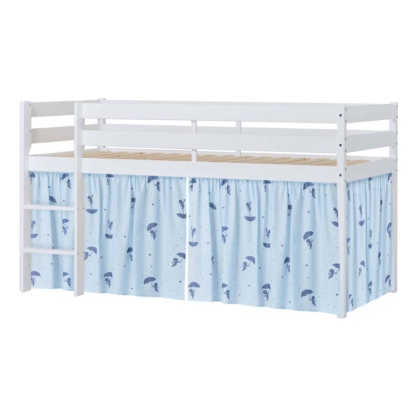 Hoppekids ECO Comfort Mid-High Bed with Blue Ole Lukoie Bed Curtai