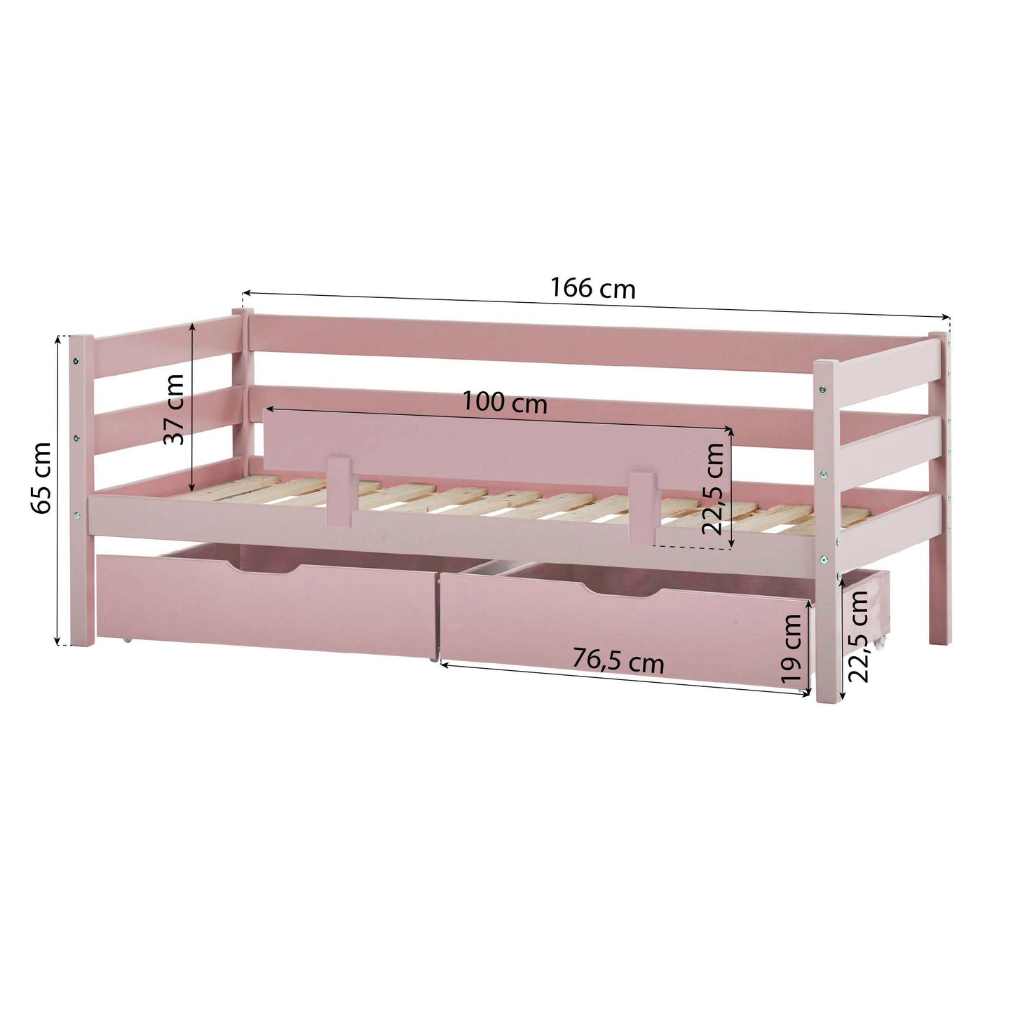 ECO Comfort Junior Bed 70x160 cm incl. Drawers and Guard Rail