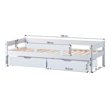 Hoppekids Junior Bed, 70x160cm, with Drawers & Bed Rail, Dusted Blue