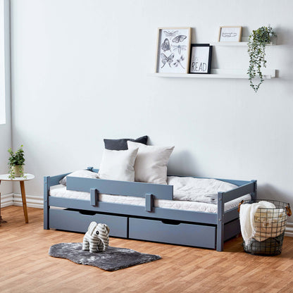 Hoppekids Junior Bed, 70x160cm, with Drawers & Bed Rail, Dusted Blue
