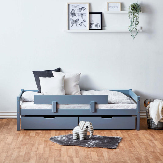 Hoppekids Junior Bed, 70x160cm, with Drawers & Bed Rail, Dusted Blue