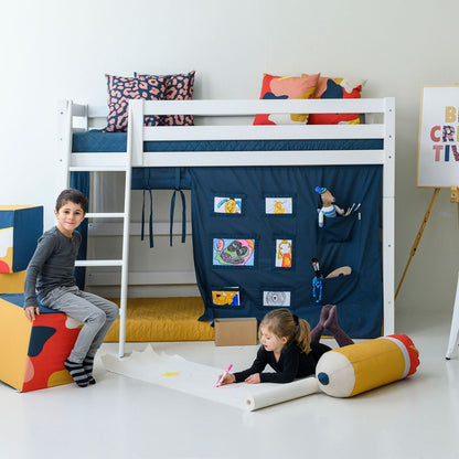 ECO Luxury Medium High Bed with Blue Creator Bed Curtain