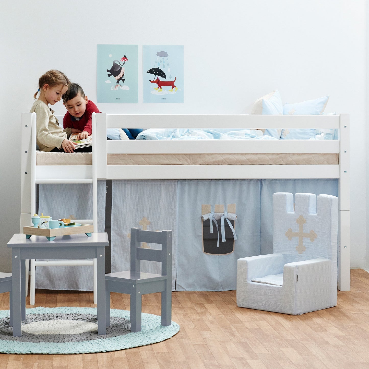 Hoppekids ECO Dream Mid-Height Bed with Fairytale Knight Bed Curtain