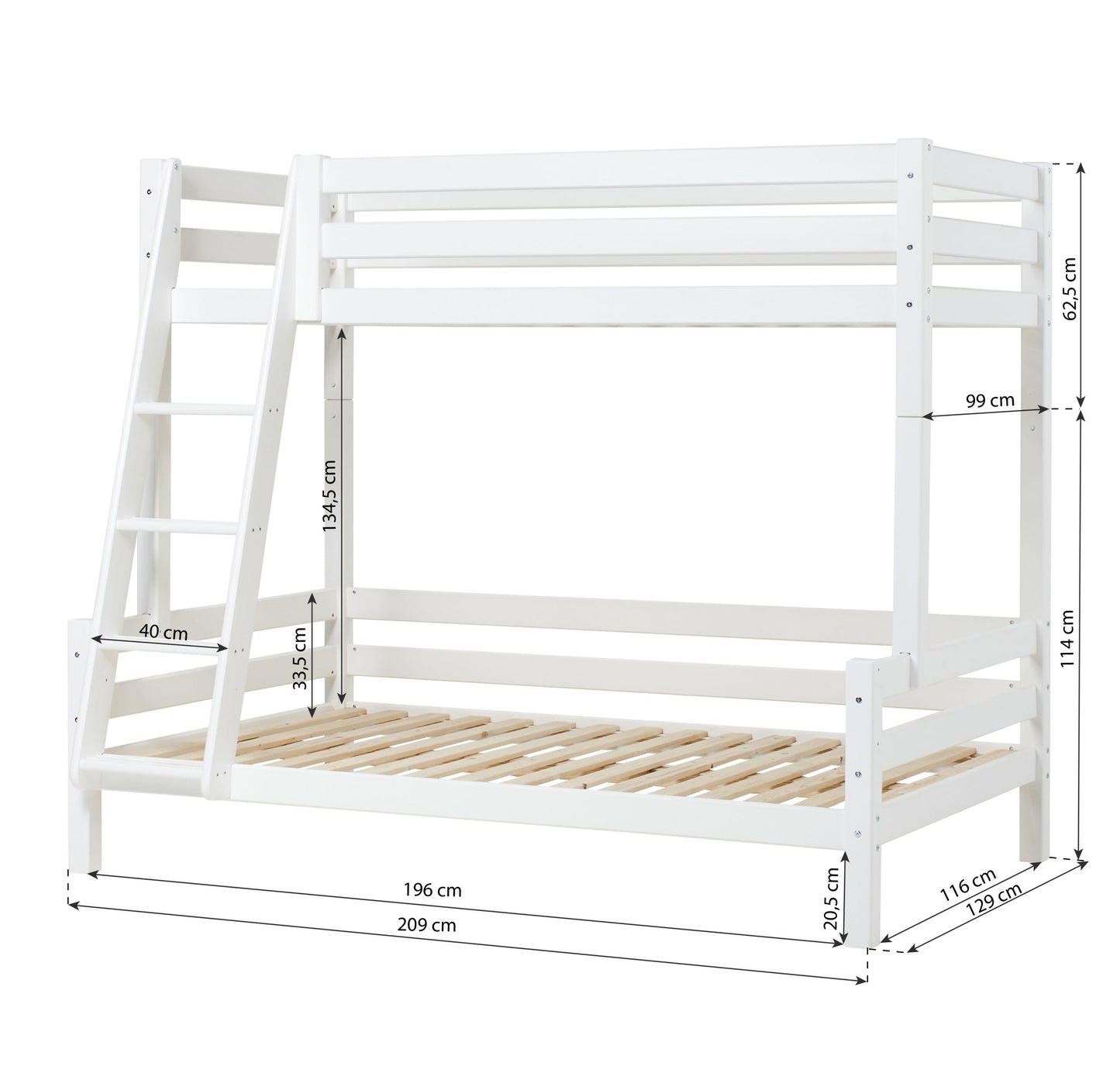 Hoppekids ECO Luxury Family bunk bed, White, Pine, 120x200 cm 