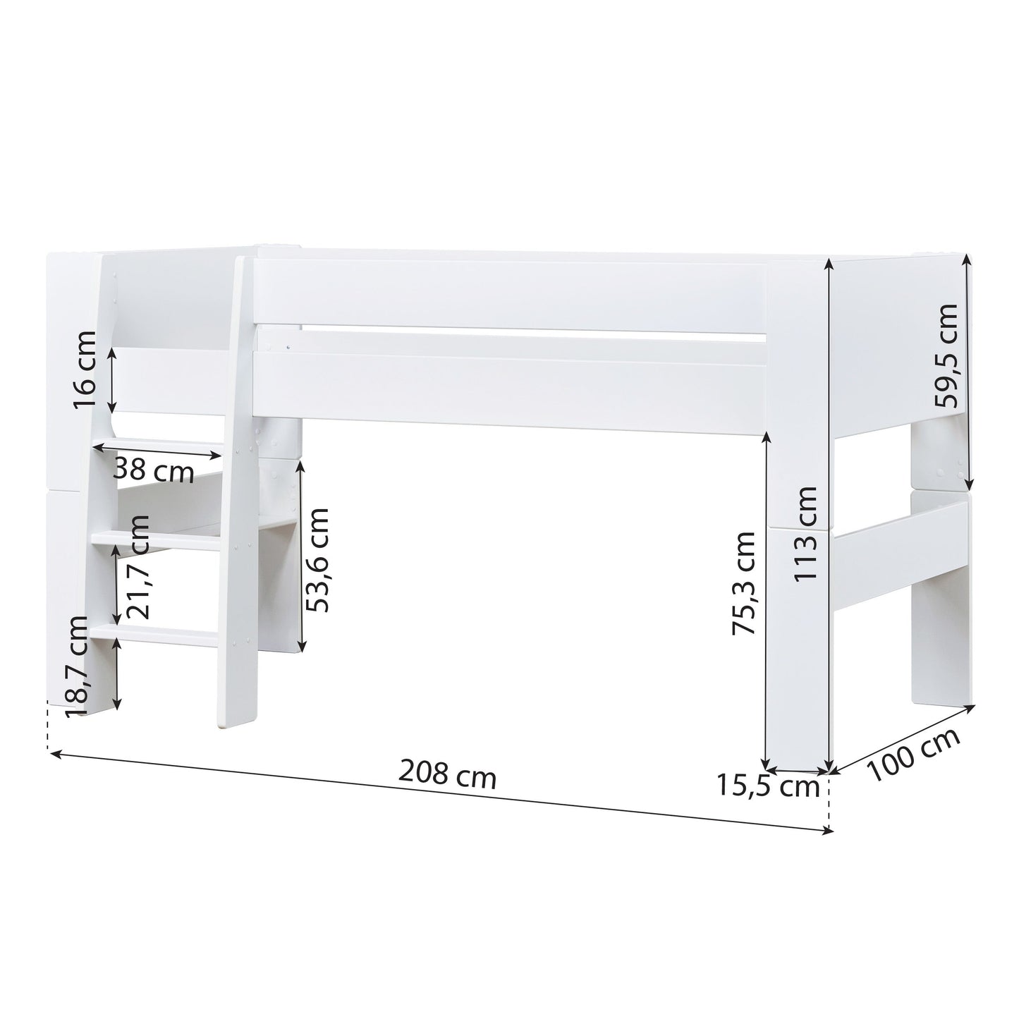 Hoppekids Steens For Kids Mid-High Bed, White
