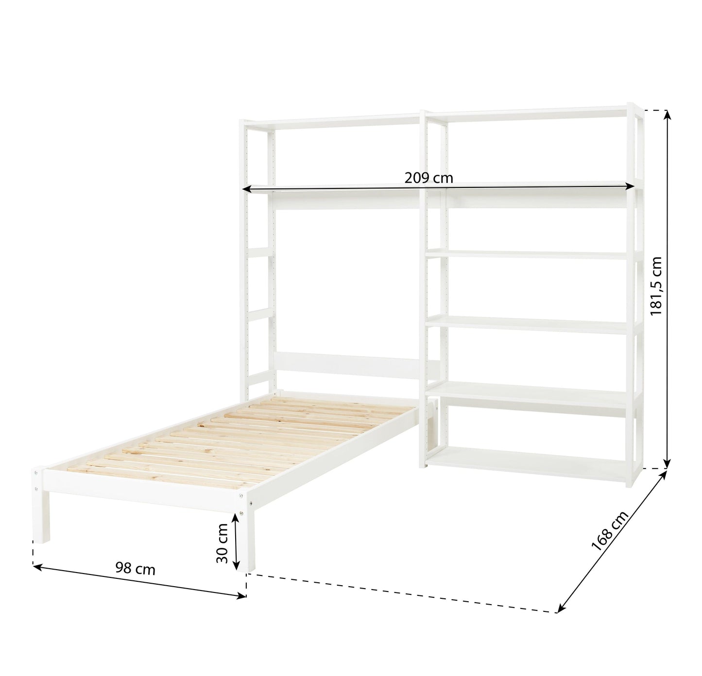 Hoppekids STOREY Set with 8 Shelves and Bed, 70x160 cm