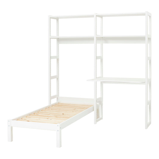 Hoppekids STOREY Shelf with 2 Sections, 4 Shelves, Bed in 70x160 cm, and 80 cm Desk Top – White