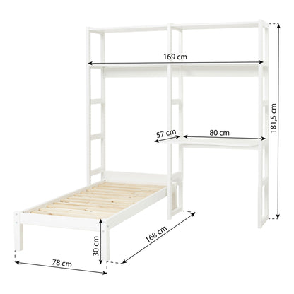 Hoppekids STOREY Shelf with 2 Sections, 4 Shelves, Bed in 70x160 cm, and 80 cm Desk Top – White