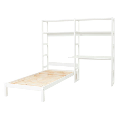 Hoppekids STOREY Shelf with 2 Sections, 4 Shelves, Bed in 70x160 cm, and 80 cm Desk Top – White