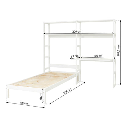 Hoppekids STOREY Shelf with 2 Sections, 4 Shelves, Bed in 70x160 cm, and 80 cm Desk Top – White