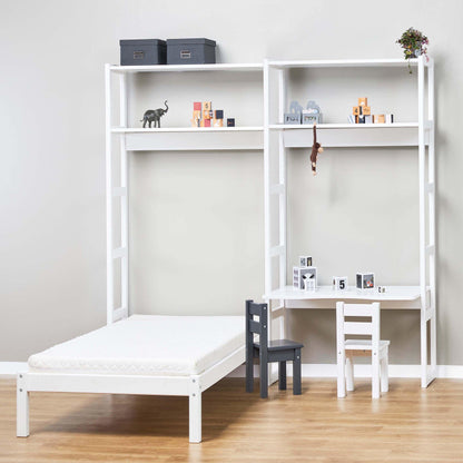 Hoppekids STOREY Shelf with 2 Sections, 4 Shelves, Bed in 70x160 cm, and 80 cm Desk Top – White